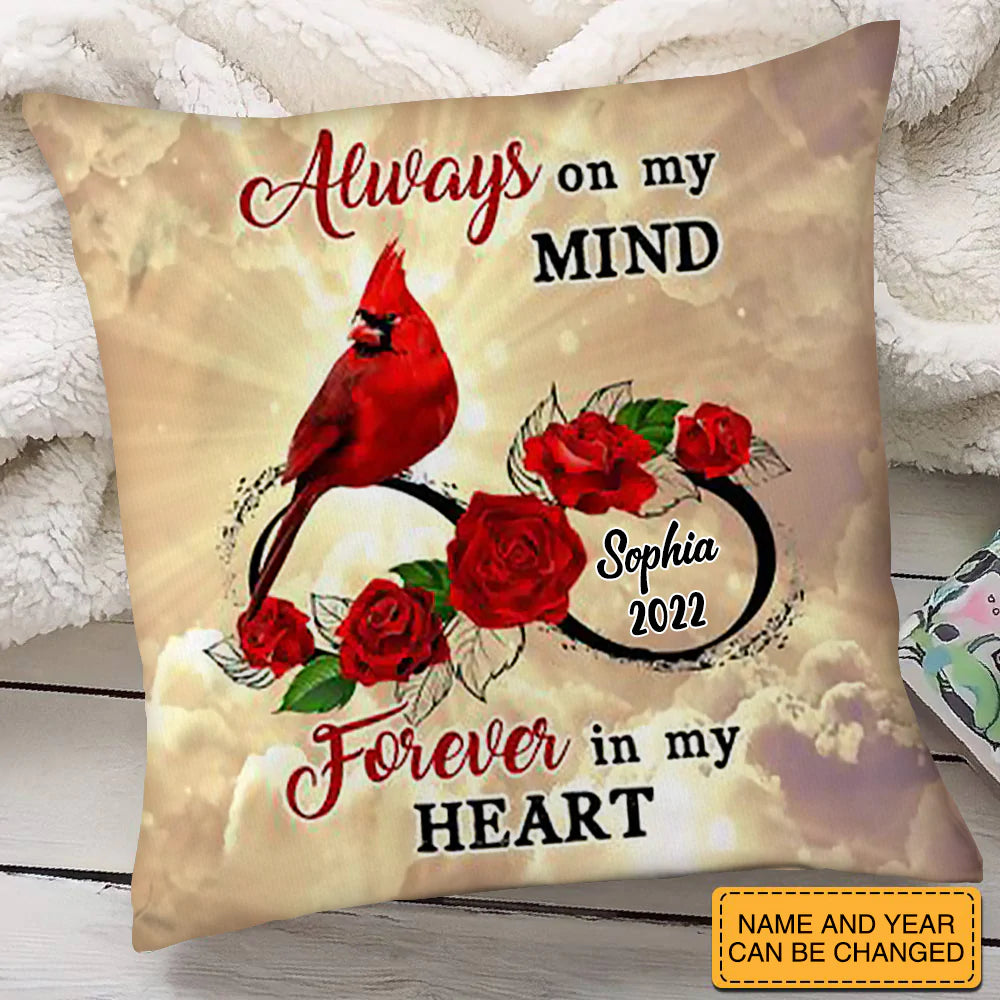 Personalized Family Loss Cardinal Rose Infinite Love Custom Name Date Memorial Gift Pillow